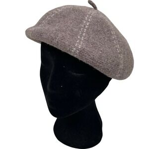 Vintage SCALA 100% Wool Beret Hat Cap‎ Taupe Cream Striped Thick Knit Nuetral